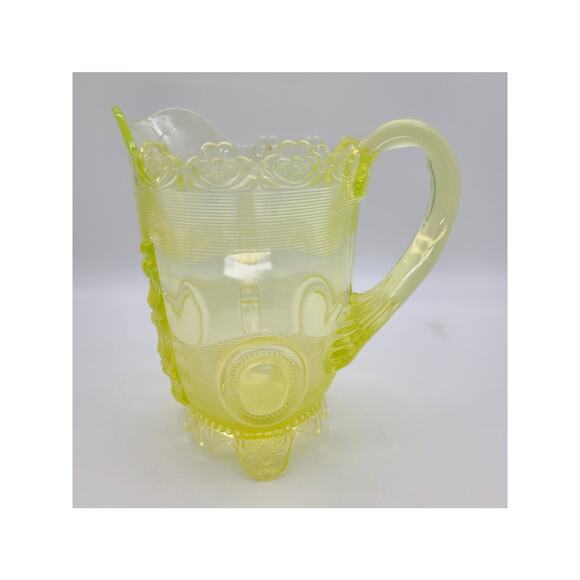 Antique Indiana Tumbler Uranium Vaseline Glass Water Pitcher Jug Dewey Pattern - Picture 1 of 8